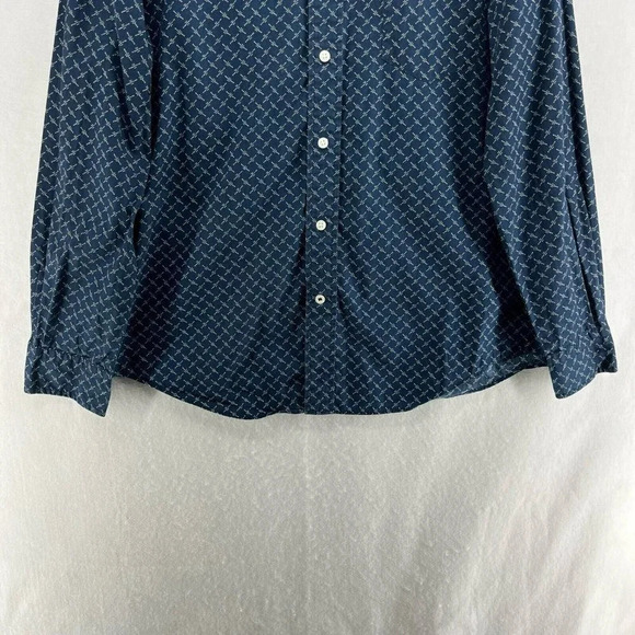 Nautica Button Down Shirt Mens Large Navy Blue Cross Pattern Pockets Long Sleeve - Picture 7 of 12